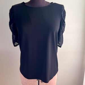 Adrianna Papell Black Puff Mesh Sleeve Blouse — Size S (NWOT)